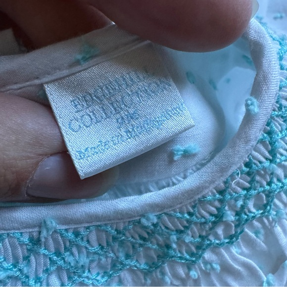 Edgehill Collection Baby Girls' Round Smocked Swiss Dot Romper 9M White Aqua NWT - Picture 6 of 7